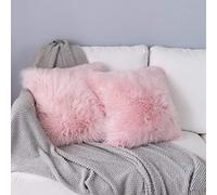 YDFYX Housse de Coussin,Peau de Mouton Fourrure Cuir Taie d'oreiller,Fausse Fourrure Deluxe Décoratif Canapé Chambre Lit Super Doux Peluche Mongolie Taie d'oreiller (2Pcs Rose, 45X45 cm)