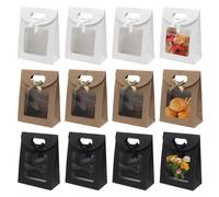 YDHfdc Petit Sac Cadeau Kraft 12 Pièces Sac Kraft avec Poignée Sacs Cadeaux avec Fenêtre Sachet Cadeaux pour Emballer Bonbons, Biscuits, Cadeaux (16 * 12cm)