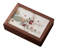 YDHSIKK Boîte de Rangement pour Bijoux, Boîte à Bijoux en Bois avec Couvercle brodé à la Main, Couleur Noyer, 23,5 x 16 x 6,5 cm