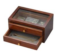 YDHSIKK Boîte de Rangement pour Bijoux, Boîte à Bijoux en Bois avec Couvercle en Verre et tiroirs for Femmes, Rangement for Colliers, bagues, Boucles d'oreilles, Marron Rustique, Lot de 2
