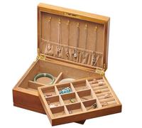 YDHSIKK Boîte de Rangement pour Bijoux, Boîte à Bijoux en Bois Massif à 2 Niveaux avec Serrure et clé, présentoir en Velours for Boucles d'oreilles, bagues, Colliers et Bracelets (Plusieurs Tailles)