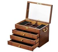 YDHSIKK Boîte de Rangement pour Bijoux, Boîte à Bijoux en Bois Massif for Femme, avec Serrure, 4 tiroirs, Organiseur de Bijoux, Doublure en Velours