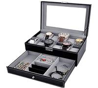 YDHSIKK Boîte de Rangement pour Bijoux, Boîte à Bijoux en Cuir synthétique à 2 Couches, intérieur en Velours Doux, Plateau Miroir, Coussins Amovibles for Boucles d'oreilles, bagues, Montres