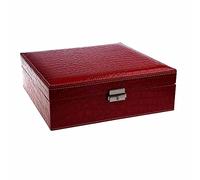 YDHSIKK Boîte de Rangement pour Bijoux, Boîte de Rangement à Bijoux de Voyage Rouge 26 x 26 x 8,5 cm, Style Princesse, en Cuir synthétique, 2 Compartiments de Rangement, Serrure