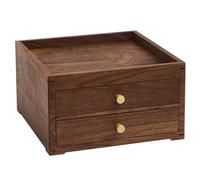 YDHSIKK Boîte de Rangement pour Bijoux, Coffret à Bijoux en Bois avec étagère supérieure et 2 tiroirs 25,4 x 25,4 x 14,5 cm, Couleur Noyer