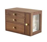YDHSIKK Boîte de Rangement pour Bijoux, Coffret à Bijoux en Bois avec fenêtre en Verre, 4 Niveaux de Rangement, Noyer, 25,5 x 14,5 x 17,5 cm (10 x 5,7 x 6,8 Pouces)
