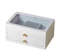 YDHSIKK Boîte de Rangement pour Bijoux, Coffret à Bijoux en Bois for Femme avec Couvercle en Verre et tiroirs, Blanc, for Colliers, bagues, Boucles d'oreilles, Lot de 2