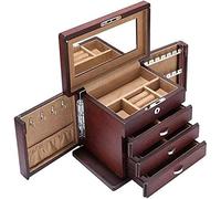 YDHSIKK Boîte de Rangement pour Bijoux, Coffret à Bijoux en Bois Massif à 4 étages avec Miroir verrouillable et étui de Rangement