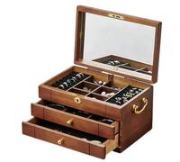 YDHSIKK Boîte de Rangement pour Bijoux, Coffret à Bijoux en Bois Massif avec Serrure, 3 tiroirs et 3 Niveaux de Rangement