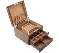YDHSIKK Boîte de Rangement pour Bijoux, Coffret à Bijoux en Bois Massif, boîte de Rangement Portable avec Design Valise 22 x 22 x 15,5 cm(A)