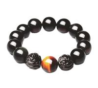 YDHSIKK Bracelets Obsidienne œil arc-en-ciel naturelle, cristal doré, talisman de prospérité, éloigne les mauvais esprits, obsidienne, 14 mm(Obsidian-10mm)