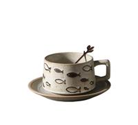 YDHSIKK Ensembles de tasses et de soucoupes Tasse et soucoupe en grès rétro, service à thé de l'après-midi exquis et de grande valeur(D)