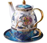YDHSIKK Ensembles de tasses et de soucoupes Théière et tasse à thé en porcelaine for un ensemble, théière avec tasse et soucoupe, convient for le lait, le thé et le café(Blue)