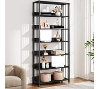 YDHSIKK Grand Coin étagère de Stockage Bibliothèque 6 Niveaux 80 x 30 x 190 cm, étagères de Rangement Ouvertes en métal et MDF de Style Industriel, Noir