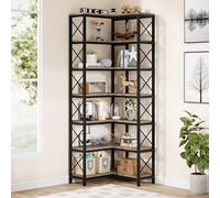 YDHSIKK Grand Coin étagère de Stockage Bibliothèque d'angle à 7 étagères, Marron/Gris, 59,9 x 59,9 x 200,7 cm, Cadre en métal, for Salon, Maison ou Bureau(Grey)
