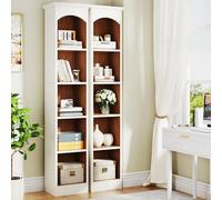 YDHSIKK Grand Coin étagère de Stockage Bibliothèque d'angle étroite à 5 Niveaux de 180 cm, Blanche et chêne, Lot de 1 ou 2, for Salon et Bureau à Domicile(2 Pack)