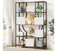 YDHSIKK Grand Coin étagère de Stockage Bibliothèque Haute à 5 Niveaux, 12 étagères Ouvertes, Cadre en Bois et métal, 100 x 30 x 176 cm