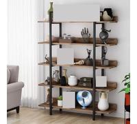 YDHSIKK Grand Coin étagère de Stockage Bibliothèque Industrielle à 5 Niveaux avec Cadre en Acier, Brun Rustique, 105 x 33 x 180 cm