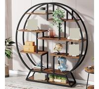 YDHSIKK Grand Coin étagère de Stockage Bibliothèque Ronde Industrielle à 5 Niveaux, Hauteur 160 cm, Brun Rustique