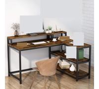YDHSIKK Grand Coin étagère de Stockage Bureau d'ordinateur en L, Poste de Travail, Table d'étude, Bureau à Domicile, Support d'écran, étagères de Rangement, Marron