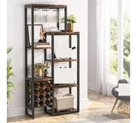 YDHSIKK Grand Coin étagère de Stockage Étagère à vin autoportante à 5 Niveaux avec Rangement for Verres et vin, Marron Rustique, 80 x 30 x 175 cm