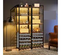 YDHSIKK Grand Coin étagère de Stockage Étagère à vin for 20 Bouteilles, 5 Niveaux, 4 étagères, 3 rangées de Verres, MDF, métal Rustique, Marron et Noir(2 PCS)