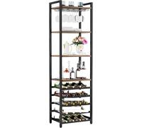 YDHSIKK Grand Coin étagère de Stockage Étagère à vin for 20 Bouteilles, 5 Niveaux, 4 étagères, 3 rangées de Verres, MDF, métal Rustique, Marron et Noir(1 PC)