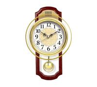 YDHSIKK Horloge Murale Moderne à Chiffres Ronds, Horloge Murale rétro européenne à Bascule silencieuse Quartz doré et Marron 27 x 43 cm(Bruin)