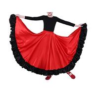 YDHSIKK Jupe de Danse Orientale, Tenue de Danse Latine Paso Doble espagnole for Enfants et Filles, Ourlet à Volants, for fête de Carnaval(Red 360 Degree,130cm)