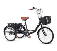 YDHSIKK vélo à Trois Roues Tricycle Adulte 20 Pouces, Cadre en Acier à Haute teneur en Carbone, avec Panier à provisions, pédales, Noir et Beige(Black)