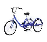 YDHSIKK vélo à Trois Roues Tricycle Adulte à Vitesse Unique, Cadre en Acier à Haute teneur en Carbone, vélo à 3 Roues de 24 Pouces avec Panier, Bleu