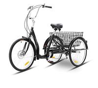 YDHSIKK vélo à Trois Roues Vélo Adulte 3 Roues 6 Vitesses avec Panier Noir et Blanc(Black)
