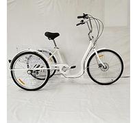 YDHSIKK vélo à Trois Roues Vélo Adulte 3 Roues 6 Vitesses avec Panier Noir et Blanc(White)