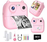 ydi Appareil Photo Instantané Enfant, 2.4" Écran Double HD1080P Appareil Photo Numérique Instantané Caméra Selfie pour Enfants avec Carte 32GB, Jouets Cadeaux pour Enfants de 3 à 12 Ans, Rose