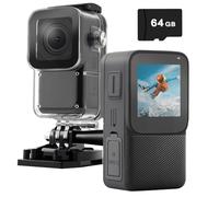 YDI Caméra d'action 5K/30FPS, Caméra Miniature Étanche 30M avec Écran Tactile de 1,3 Pouces, Carte de 64 Go, Kits d'Accessoires, Caméra Sportive pour Vlog, Plongée, Vélo, Voyages, Randonnée