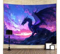 YDIDIAN Décoration murale motif dragon violet médiéval - Animaux fantastiques - Dragon cool - Ciel étoilé rêveur - Art esthétique pour la maison, le dortoir d'université, le salon, panneaux de 177,8 x