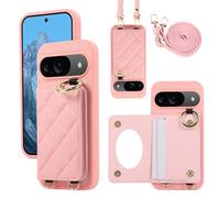 YDIJCYAN Compatible avec Coque Google Pixel 9 / Google Pixel 9 Pro avec Étui Fin et Léger avec Protection de avec Miroir de Maquillage + Anneau, Protection Complète à pour Google Pixel 9 (Rose)
