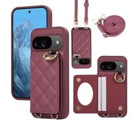 YDIJCYAN Compatible avec Coque Google Pixel 9 / Google Pixel 9 Pro avec Étui Fin et Léger avec Protection de avec Miroir de Maquillage + Anneau, Protection Complète à pour Google Pixel 9 (Wine Red)