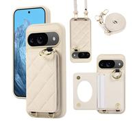 YDIJCYAN Compatible avec Coque Google Pixel 9 / Google Pixel 9 Pro avec Étui Fin et Léger avec Protection de avec Miroir de Maquillage + Anneau, Protection Complète à pour Google Pixel 9 (Blanc)