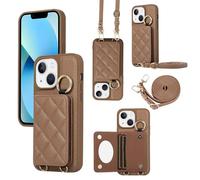 YDIJCYAN Compatible avec Coque iPhone 13 avec Étui iPhone 13 Fin et Léger avec Protection de avec Miroir de Maquillage + Anneau, Protection Complète à pour iPhone 13(Brun)