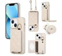 YDIJCYAN Compatible avec Coque iPhone 14 Plus avec Étui iPhone 14 Plus Fin et Léger avec Protection de avec Miroir de Maquillage + Anneau, Protection Complète à pour iPhone 14 Plus (Blanc)