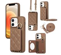 YDIJCYAN Compatible avec Coque iPhone 16 Plus avec Étui iPhone 16 Plus Fin et Léger avec Protection de avec Miroir de Maquillage + Anneau, Protection Complète à pour iPhone 16 Plus (Brun)
