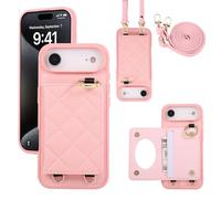 YDIJCYAN Compatible avec Coque iPhone 17 Air avec Étui Fin et Léger avec Protection de avec Miroir de Maquillage + Anneau, Protection Complète à pour iPhone 17 Air (Rose)