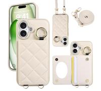 YDIJCYAN Compatible avec Coque iPhone 17 avec Étui Fin et Léger avec Protection de avec Miroir de Maquillage + Anneau, Protection Complète à pour iPhone 17 (Blanc)