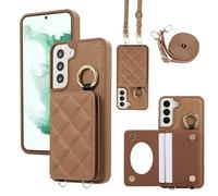 YDIJCYAN Compatible avec Coque Samsung Galaxy S22 avec Étui Galaxy S22 Fin et Léger avec Protection de avec Miroir de Maquillage + Anneau, Protection Complète à pour Galaxy S22 (Brun)