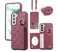 YDIJCYAN Compatible avec Coque Samsung Galaxy S22 avec Étui Galaxy S22 Fin et Léger avec Protection de avec Miroir de Maquillage + Anneau, Protection Complète à pour Galaxy S22 (Wine Red)