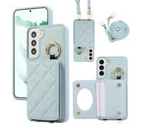 YDIJCYAN Compatible avec Coque Samsung Galaxy S22 avec Étui Galaxy S22 Fin et Léger avec Protection de avec Miroir de Maquillage + Anneau, Protection Complète à pour Galaxy S22 (Bleu)