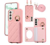 YDIJCYAN Compatible avec Coque Samsung Galaxy S22 avec Étui Galaxy S22 Fin et Léger avec Protection de avec Miroir de Maquillage + Anneau, Protection Complète à pour Galaxy S22 (Rose)