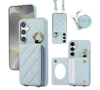 YDIJCYAN Compatible avec Coque Samsung Galaxy S23 Plus / S23+ avec Étui S23 Plus Fin et Léger avec Protection de avec Miroir de Maquillage + Anneau, Protection Complète à pour Galaxy S23 Plus (Bleu)
