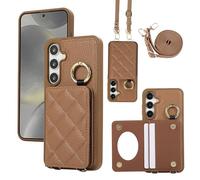 YDIJCYAN Compatible avec Coque Samsung Galaxy S23 Plus / S23+ avec Étui S23 Plus Fin et Léger avec Protection de avec Miroir de Maquillage + Anneau, Protection Complète à pour Galaxy S23 Plus (Brun)